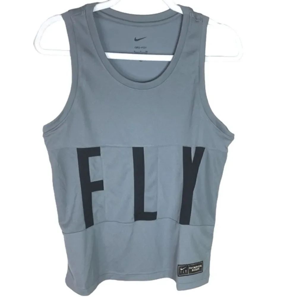 Nike FLY Dri Fit Sz Sm Gray Black Swoosh Basketball Yoga Athletic Jersey Shirt